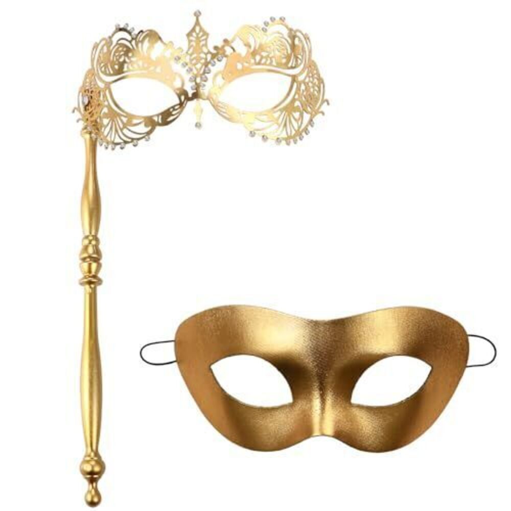 3470 Masquerade Mask with Stick for Couples: Luxury Rhinestones Party Mask